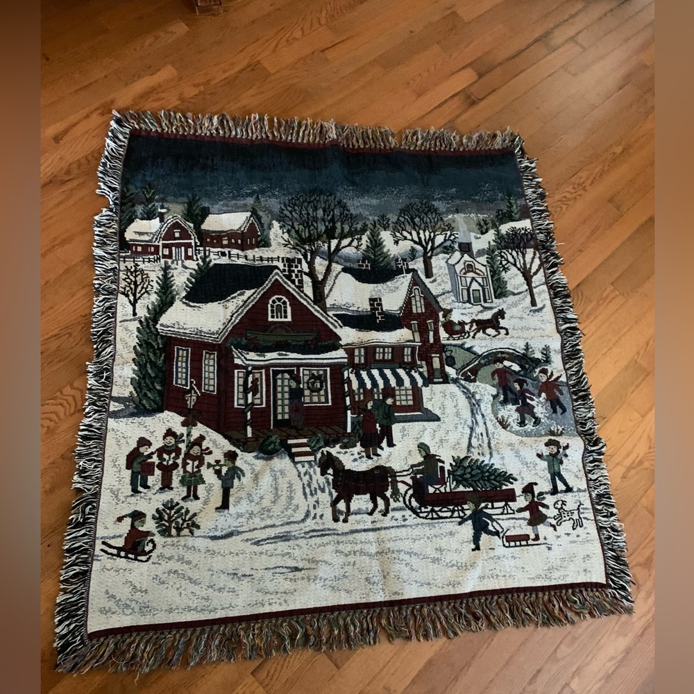 Large winter scene tapestry throw Approx 42x46 without fringe